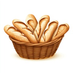 Baguettes in Wicker Basket Fresh Baked Bread Still Life Illustration