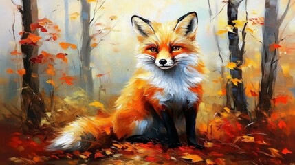 Autumn Forest Red Fox: Illustration in Painterly Style