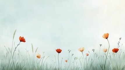 Fototapeta premium A serene landscape of colorful flowers gently swaying in the breeze, showcasing nature's beauty and tranquility.