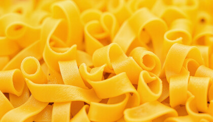 Raw yellow tagliatelle pasta close-up
