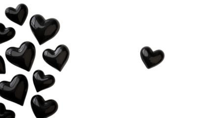 Dark glossy hearts on a black background, cut out transparent