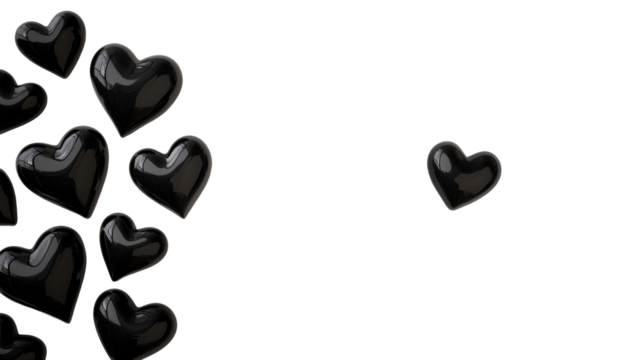 Dark glossy hearts on a black background, cut out transparent - Powered by Adobe