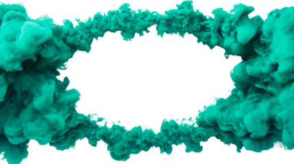 Emerald smoke forms oval frame. Dynamic swirls and vibrant color , cut out transparent