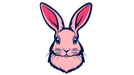 Pink bunny head with long ears, cut out transparent