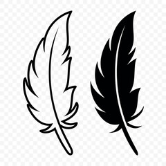 Vector Black and White Fluffy Feather Logo Icons. Silhouette Feather Set Closeup Isolated. Design Template of Flamingo, Angel, Bird Feather. Lightness and Freedom Concept