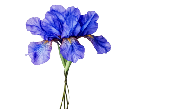 Vibrant Blue Iris Flower Isolated on Black, cut out transparent
