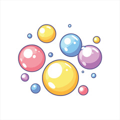 Colorful cartoon bubbles floating on white background.