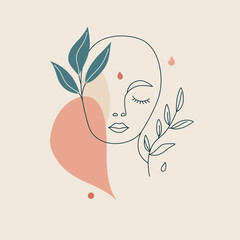 Minimalist logo Art Portrait of a Woman with Leaves