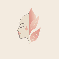 Minimalist logo Art Portrait of a Woman with Leaves
