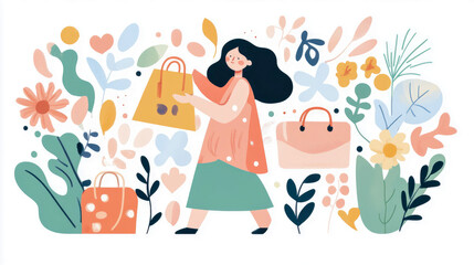 Fototapeta premium Shopping trip concept, Print for gift card, happy mood