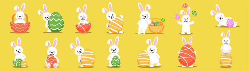 Easter bunny. Easter bunny icon set. Flat style.