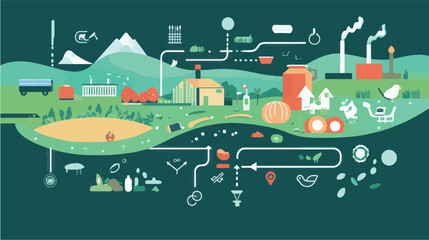 Farm-to-table food production process illustration.