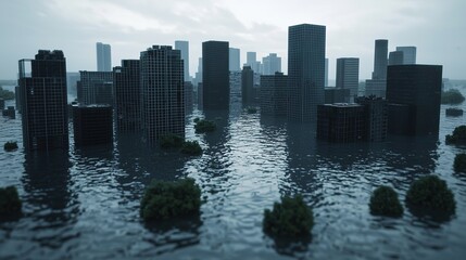 Fototapeta premium Devastating flooding event in urban landscape gigapixel-standard scale aerial view climate impact
