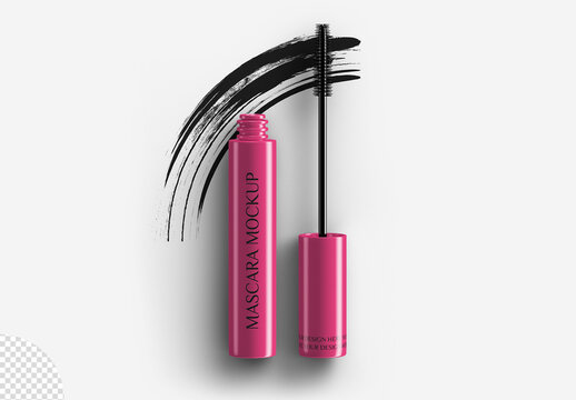 Mockup of Mascara Makeup Cosmetic Tube Flatlay