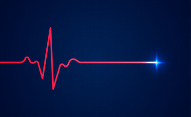 Heart beat pulse electrocardiogram rhythm on blue background