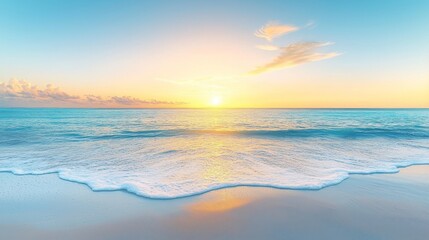 Obraz premium Serene ocean sunrise paints the horizon with warm colors and gentle waves