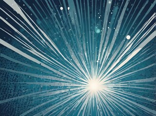 Blue Comic Rays Background with Halftones - Vector Summer Backdrop