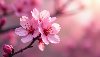 Fototapeta premium Soft focus pink sakura, overlapping petals, bokeh effect, pastel, floral background