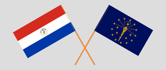 Crossed flags of Republic of Paraguay and the State of Indiana. Official colors. Correct proportion. Vector illustration