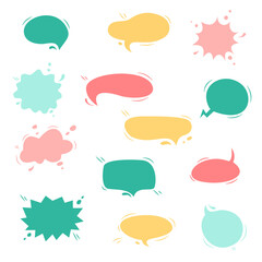 Vector set of colorful hand-drawn speech bubbles in various shapes and styles. Modern comic-style design for dialogue, text boxes, messaging, comics, social media, and creative projects. EPS 10