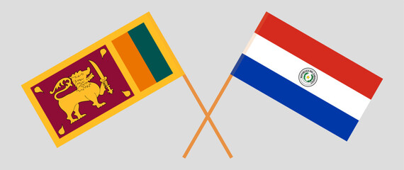 Crossed flags of Sri Lanka and Republic of Paraguay. Official colors. Correct proportion. Vector illustration
