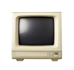 A beige monitor from the early days of personal computers, with an empty black screen, png