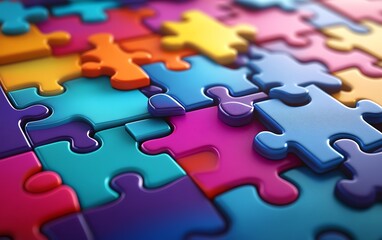 Obraz premium Colorful puzzle pieces, connection, solution