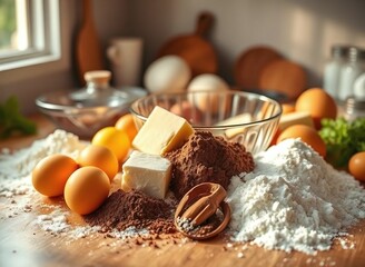 Fototapeta premium Eggs and Ingredients of a Bakery Display