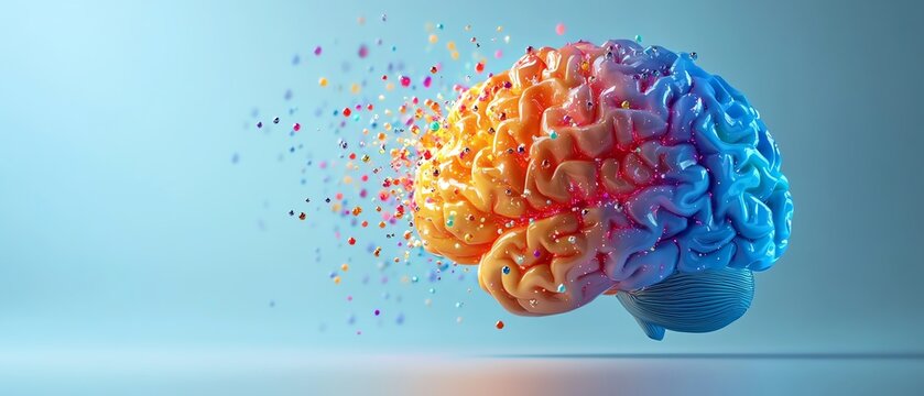 Human brain exploding with colorful sparks, representing the power of creativity and mindblown thoughts, generative AI concept design