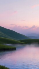 Obraz premium Serene Rolling Hills and Tranquil Lake at Dusk