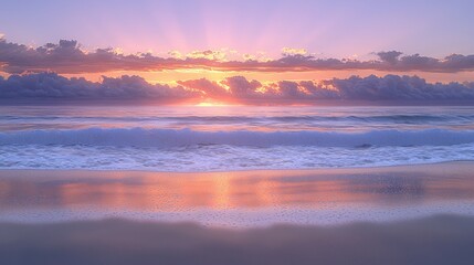 Fototapeta premium Captivating dawn landscape over a tranquil sea with radiant sky reflections