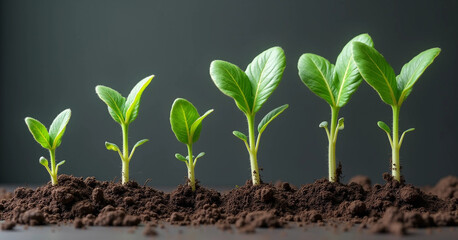 Young Green Seedlings Growing in Fertile Soil Under Soft Light