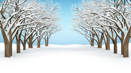 Tranquil Snowy Landscape Bare Trees Under a Pale Blue Winter Sky