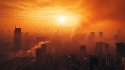 Obraz premium Airborne Smoke Particles in Hazy Orange Sky