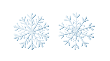 Two intricately designed snowflakes on black background , cut out transparent