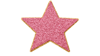 Shimmering glitter pink star with golden trim, cut out transparent