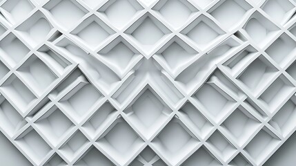 Fototapeta premium Abstract background with a minimalist and structured pattern of white interlocking square - like geometric shapes, exuding a sense of order and simplicity.