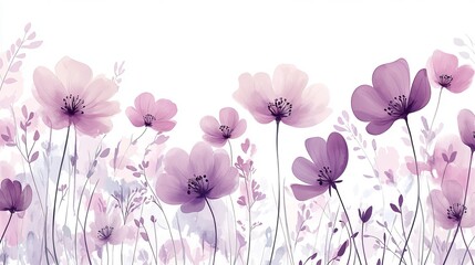 Fototapeta premium Gentle Lavender Watercolor Wildflowers, Minimalist Illustration, Pastel Floral Background