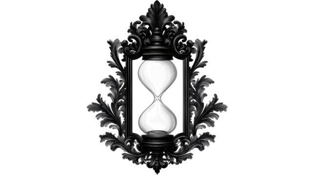 Decorative ornate hourglass with carved leaves, cut out transparent - Powered by Adobe