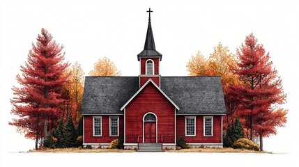 Autumnal Red Church Building of excellence in splendor beyond compare with grace in style...