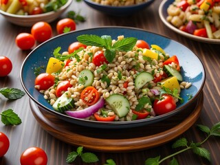 Discover the Healthful Charm of Barley Salad: A Classic American Dish Featuring Nutty Barley, Crunchy Veggies, and Vibrant Flavors, Ideal for a Light Yet Satisfying Meal