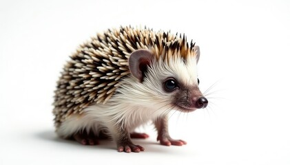 Obraz premium Close-up of a hedgehog on pure white backdrop, showing detail , isolated, animal portrait, wildlife