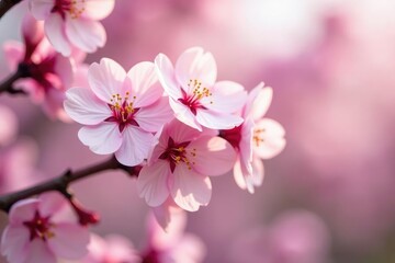 Obraz premium Delicate pink sakura blossoms, soft petals, floral branch pattern , petal, floral pattern, springtime