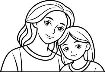 Mother and Daughter Smiling with Transparent Background Coloring Page