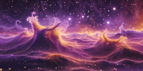 Fiery Nebula Cosmic Landscape Stunning Purple and Orange Space Background