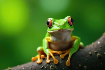 Green tree frog perched on white, vibrant skin, tree frog, nature, white background
