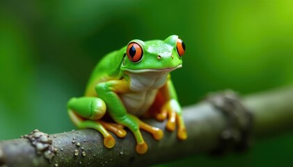 Green tree frog perched on white, vibrant skin, single, skin, tree frog