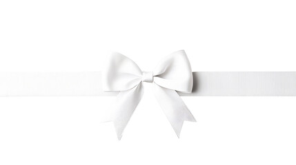 Delicate White Ribbon Bow on Black Background, cut out transparent
