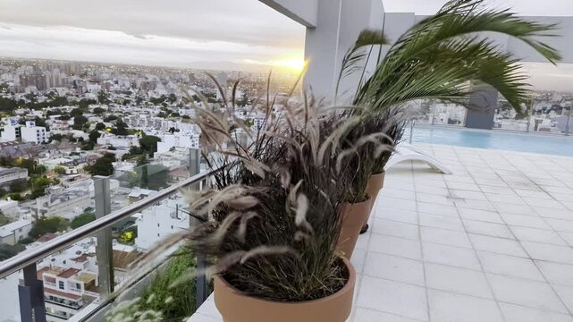 Cordoba, Argentina - 03.30.2025: View from the twentieth floor of the Cardinales Cofico complex. Sunset. Strong wind.

