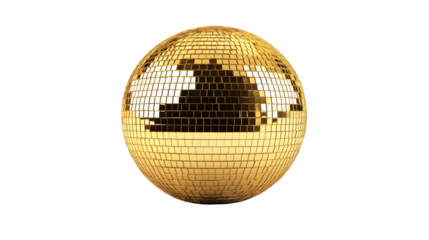 Shiny gold disco ball decoration for parties and events, cut out transparent